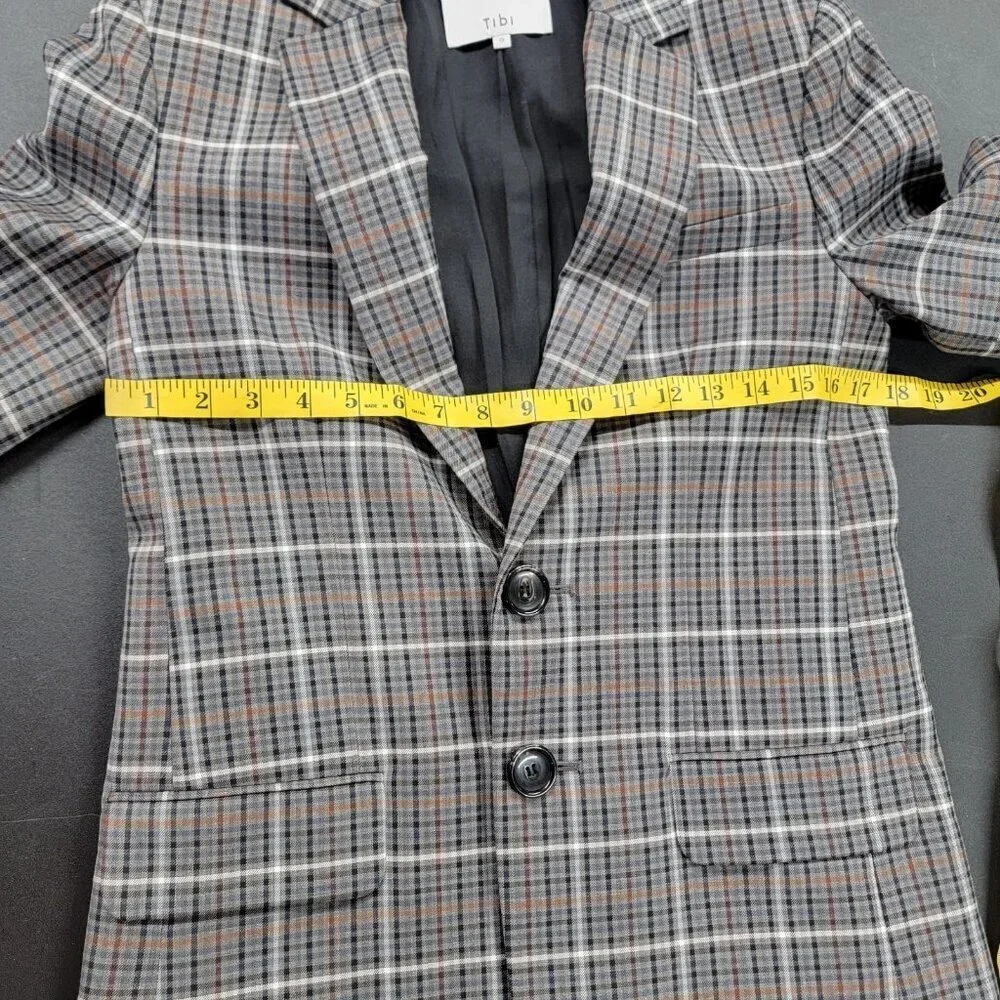 Tibi Blazer Womens 0 Gabe Check Cutout Menwear Wool Oversized Career Workwear - Picture 14 of 14